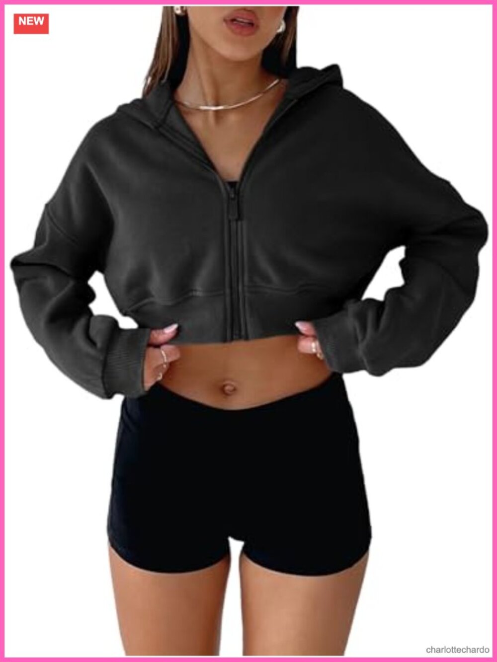 Women's Cropped Zip Up Hoodie Long Sleeve Loose Fit Y2K Pullover Top